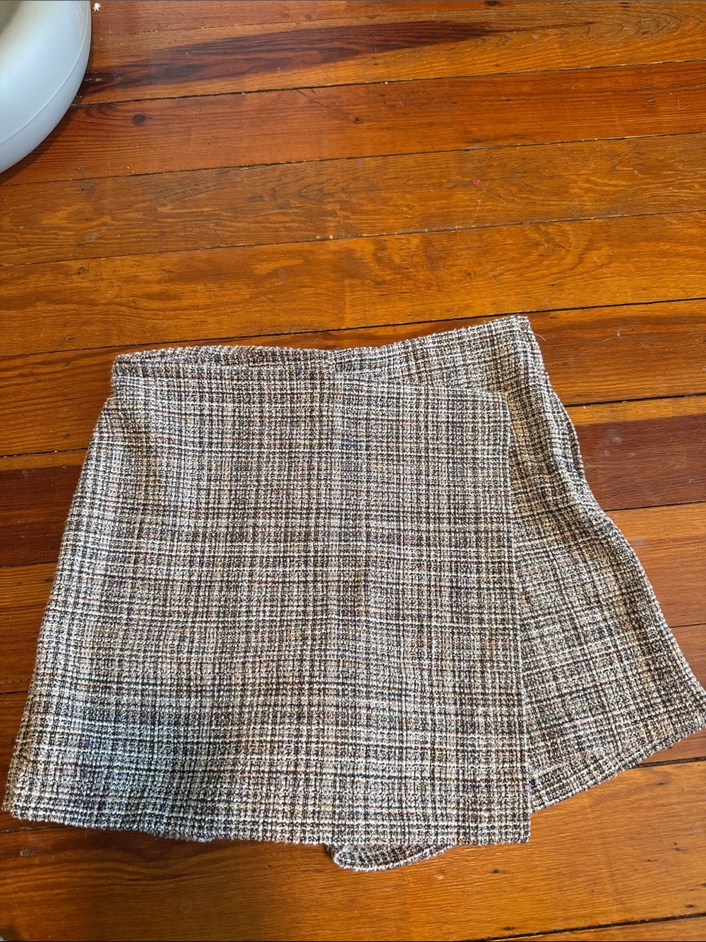 Skies Are Blue Plaid Tweed Mini Skort in Brown and Cream